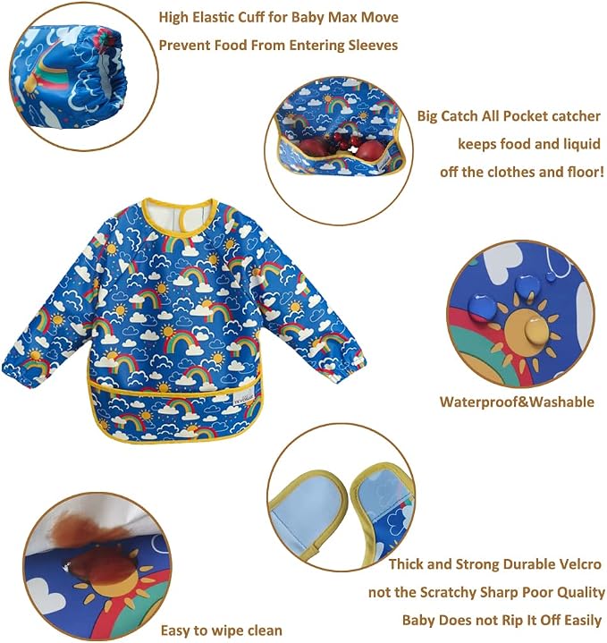 2 Pack Baby Bibs for Boy, Baby Bibs for Eating, Mess Proof Baby Bib, Full - Image 3