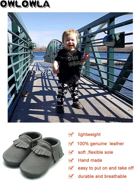 OWLOWLA Baby Moccasins Soft Sole Leather Baby Shoes Infant Toddler Pre-Walker - Image 4