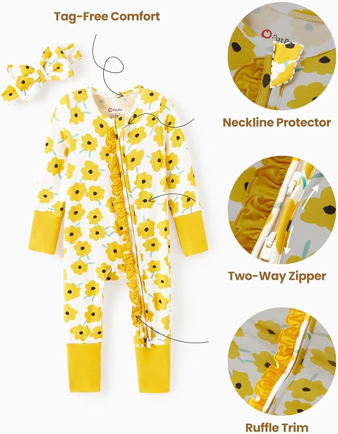 PATPAT Baby Girl Boy Clothes Newborn Infant Footie – Soft Viscose from Bamboo– - Image 7
