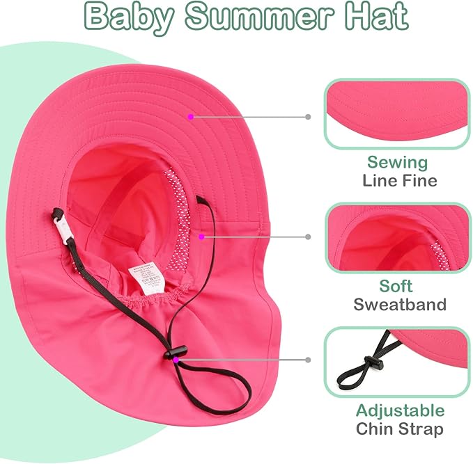 XIAOHAWANG Girls Sun Hat Baby Beach Hats Boys UPF 50+ Kids Summer Protection - Image 4