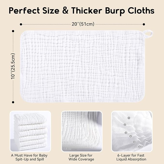 Muslin Burp Cloths for Baby 100% Cotton Burping Cloths for Boys Girls Large - Image 3