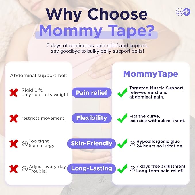 OK TAPE Pregnancy Belly Tape, Hypoallergenic Precut Belly Band Support - Image 5