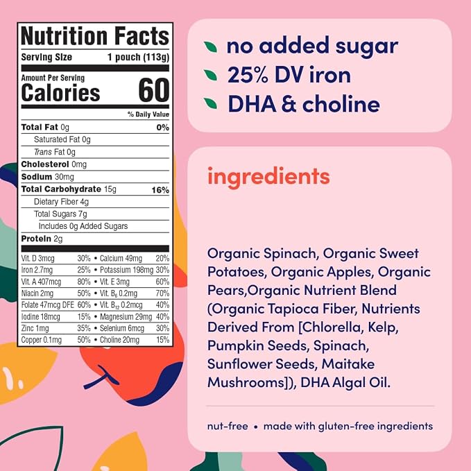 Cerebelly Organic Baby Food Pouches, Spinach Apple Sweet Potato Purees - Image 2