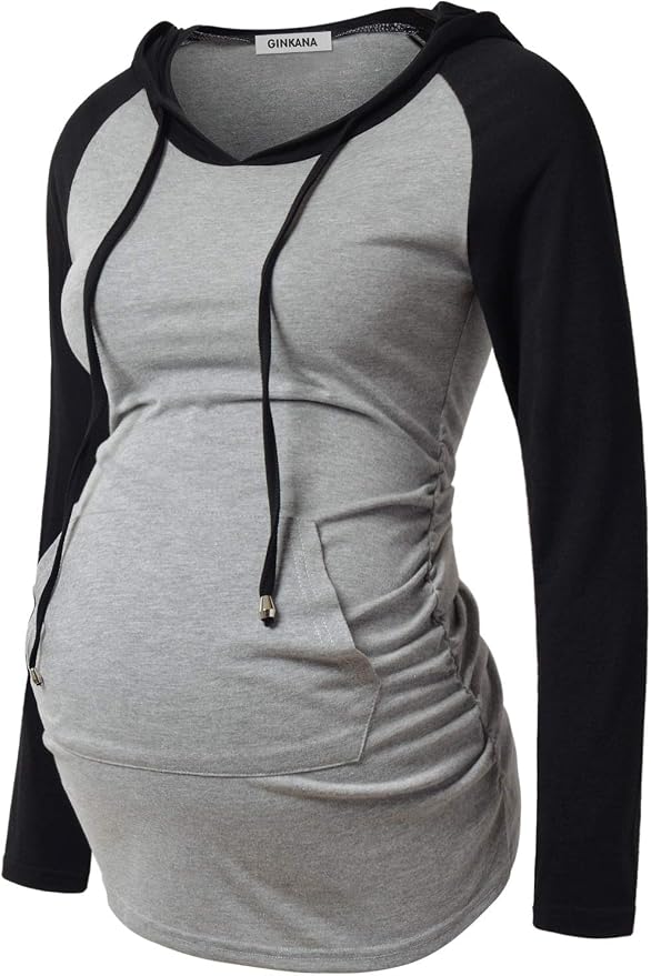 GINKANA Maternity Hoodie Long Sleeves Shirts Casual Maternity Top Pregnancy by GINKANA