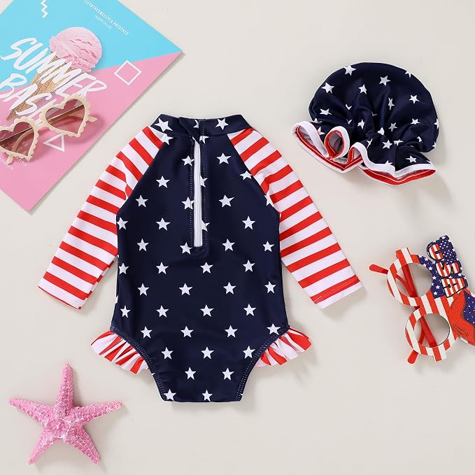 Infant Baby Girl Swimsuit One-Piece Long Sleeve Rash Guard - Image 3