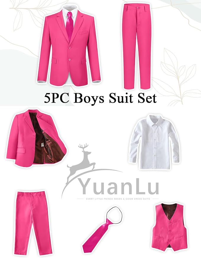 YuanLu Boys Suit for Kids Tuxedo Wedding Ring Bearer Outfit, 5 Piece Boy Slim - Image 2