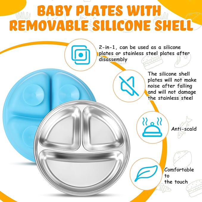 Nuogo 3 Pcs Stainless Steel Baby Suction Plates - Image 3