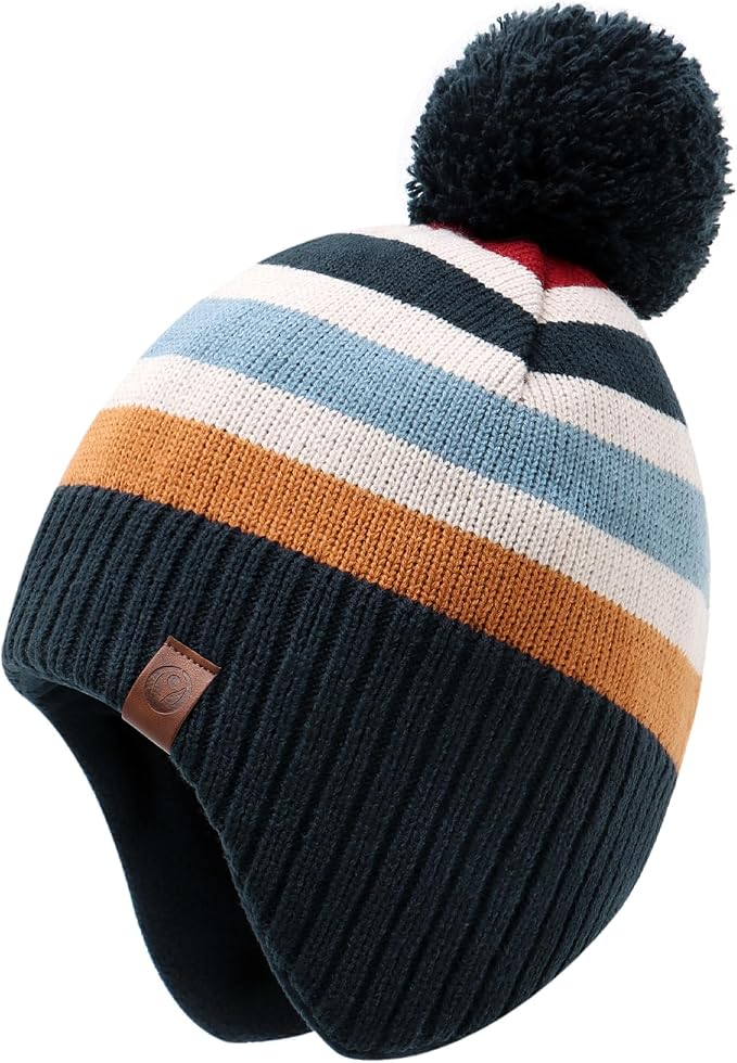 Duoyeree Kids Beanie Hat for Boys Girls Pom-pom Kint Hats Cozy Lining Winter by Duoyeree