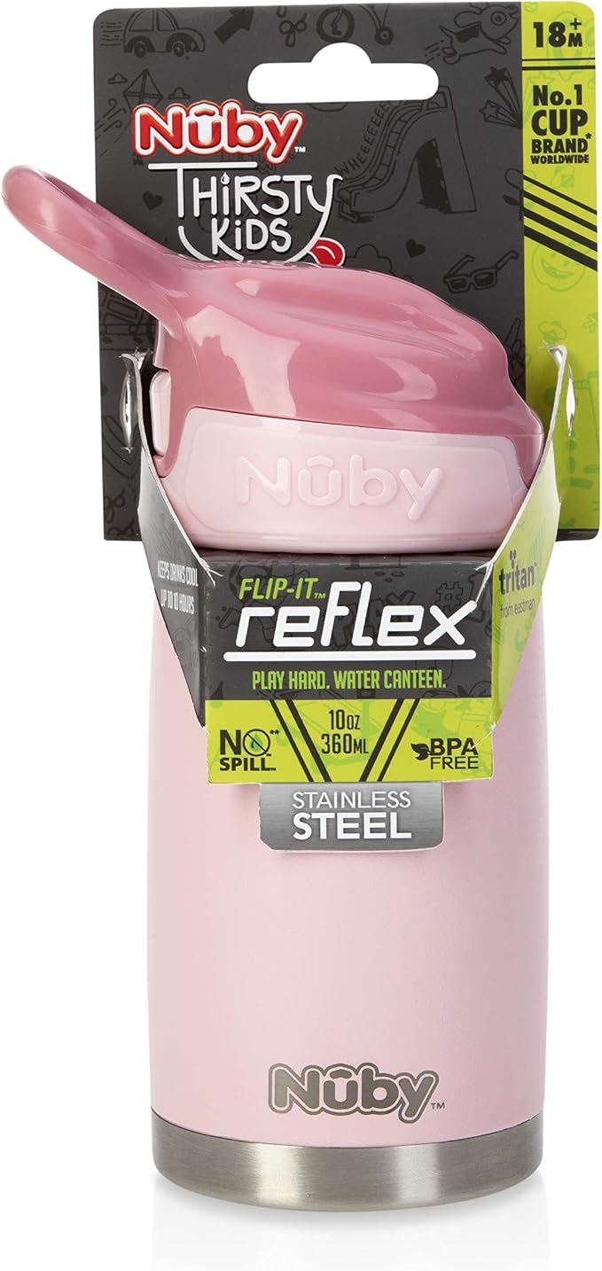 Nuby Thirsty Kids No Spill Flip-It Reflex Stainless Steel Travel Cup or Water - Image 9
