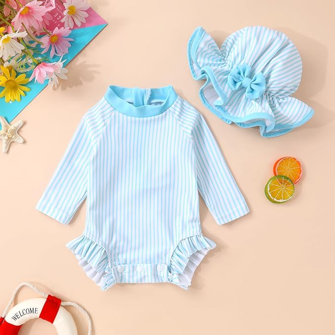 Infant Baby Girl Swimsuit One-Piece Long Sleeve Rash Guard - Image 2