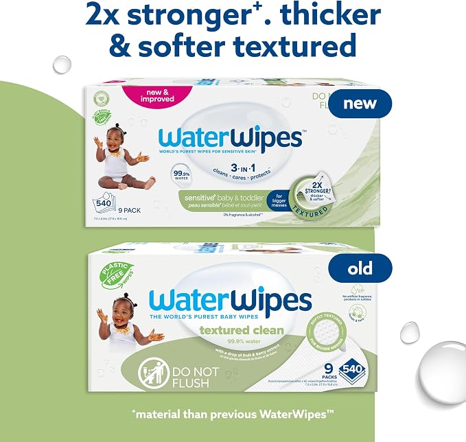 WaterWipes Sensitive+ Baby & Toddler Wipes, 3-In-1 Cleans, 99.9% Water - Image 3