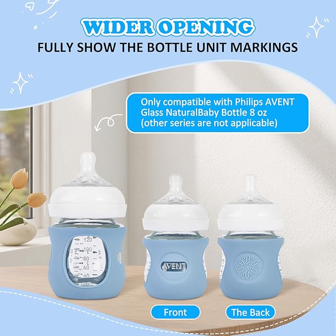 3 Pack Silicone Sleeves for Philips Avent Natural Glass Baby Bottles, Anti - Image 4
