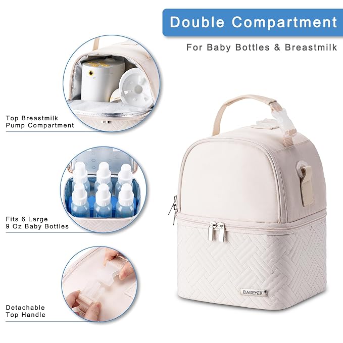 Breastmilk Cooler Bag with Ice Pack Fits 6 Baby Bottles up to 9 Ounce, Breast - Image 3