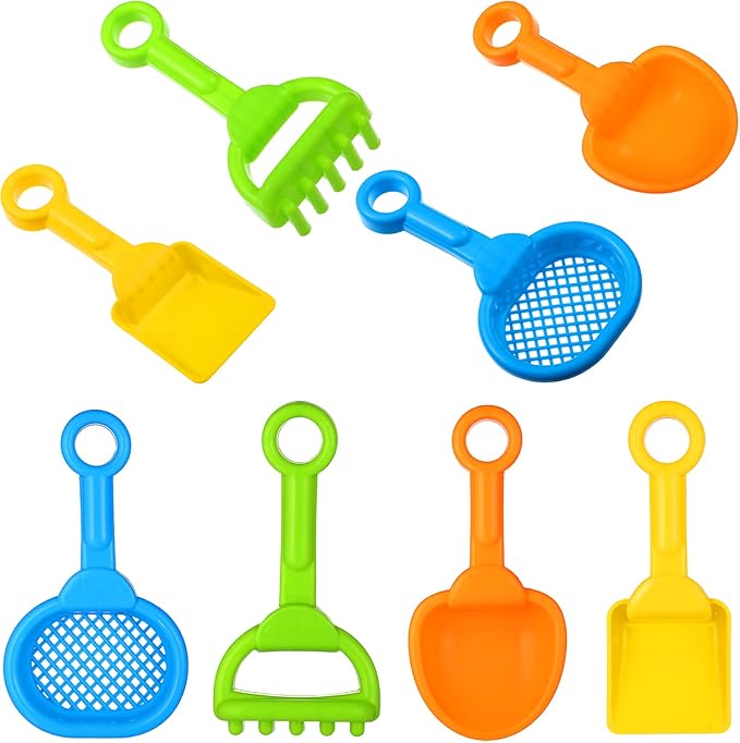Skylety 8 Pieces Kids Beach Sand Shovels Colorful Plastic Rake Sand Sifter Toy by Skylety