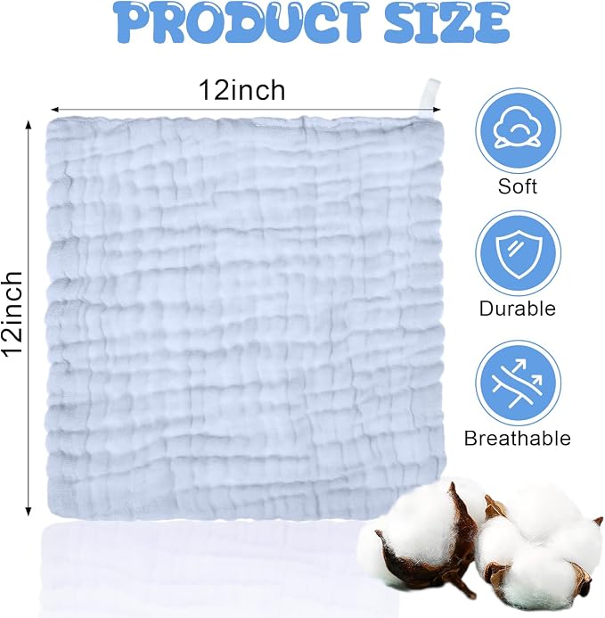 Breling 20 Pcs Baby Muslin Washcloth 12 x 12 Inch 100% Cotton Soft and - Image 2