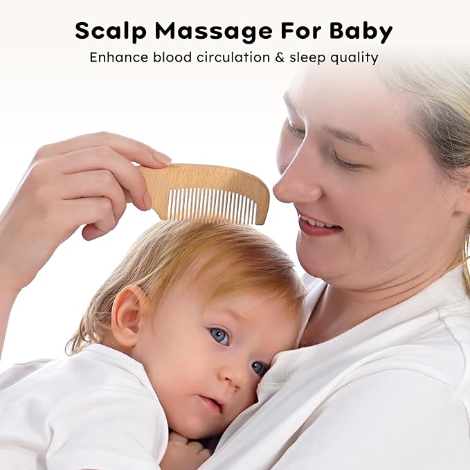 Yoofoss 4 Piece Baby Brush and Comb Set, Wooden Baby Brush - Image 5