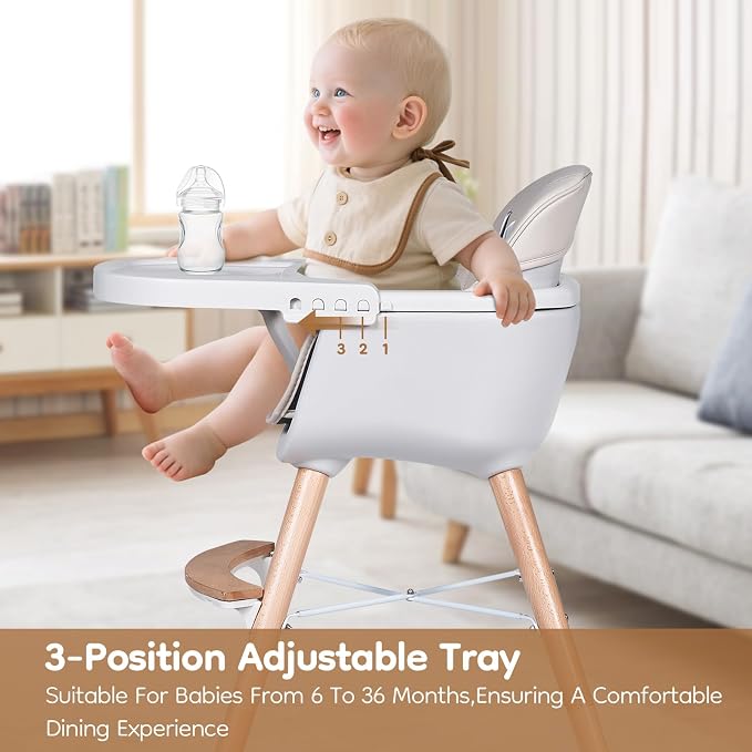High Chairs for Babies and Toddlers, 3 in 1 Convertible Wooden highchair - Image 7