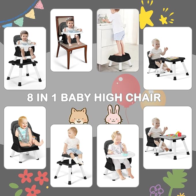 Baby High Chair, 8 in 1 Convertible Highchairs - Image 3