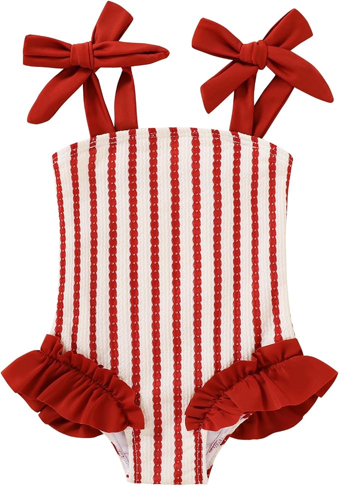 Happy Town Toddler Swimsuit Girl Solid Color Stripe One-Piece Baby Bathing Suits by HappyTown