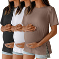 Ficerd 3 Pack Women's Maternity T Shirts, Short Sleeve Side Split Pregnancy by Ficerd