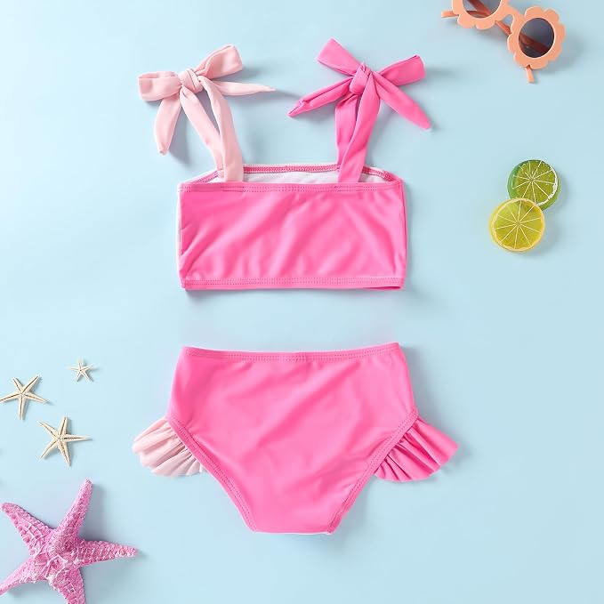 YOUNGER TREE Toddler Girls Two Pieces Swimsuit Color Block Stripe Swimwear - Image 3