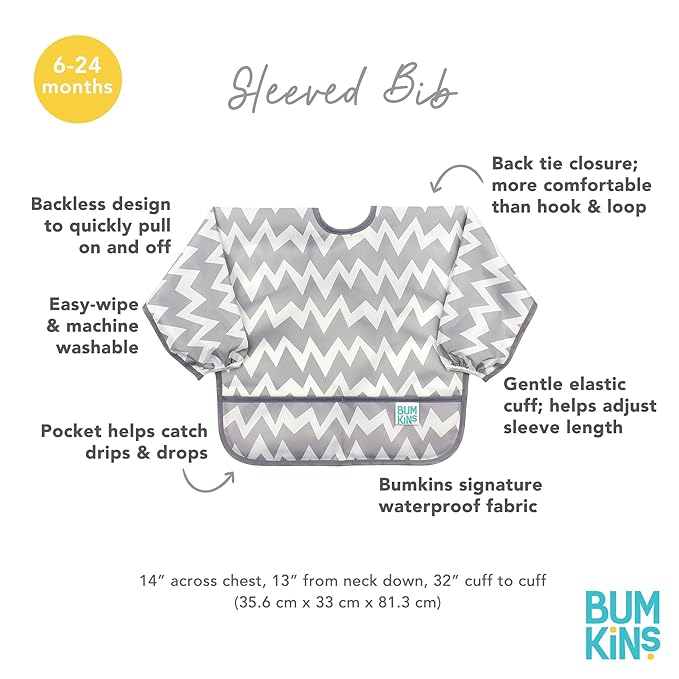 Bumkins Sleeved Bib for Girl or Boy, Baby and Toddler for 6-24 Mos, Essential - Image 5