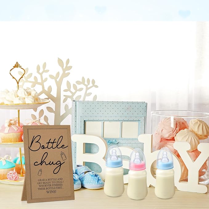 Roowest Bottle Chug Baby Shower Game Favors Including Kraft Theme Wooden Sign - Image 6