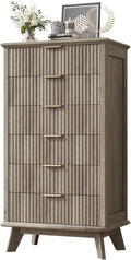 QUW Fluted 6 Drawer Dresser for Bedroom, Modern Tall Chest of Drawers by QUW