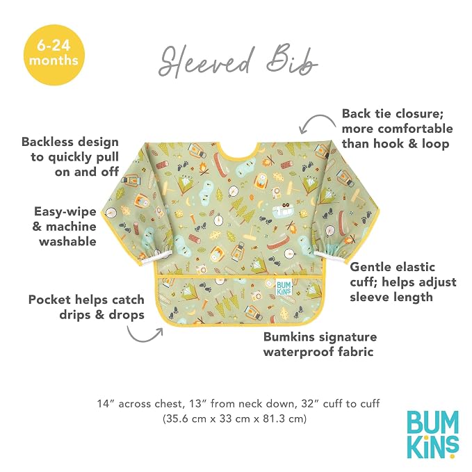 Bumkins Sleeved Bib for Girl or Boy, Baby and Toddler for 6-24 Mos, Essential - Image 5