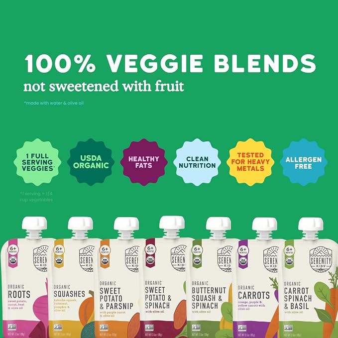 Serenity Kids Certified Organic Baby Food Veggie Puree Pouches Variety Pack - Image 3