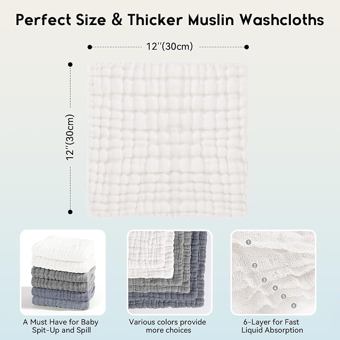 Muslin Baby Washcloths 6 Pack, 100% Cotton Wash Cloths - Image 3