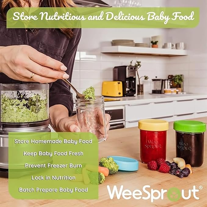 WeeSprout Glass Baby Food Storage Jars w/ Lids Snack, Reusable Small Containers - Image 4