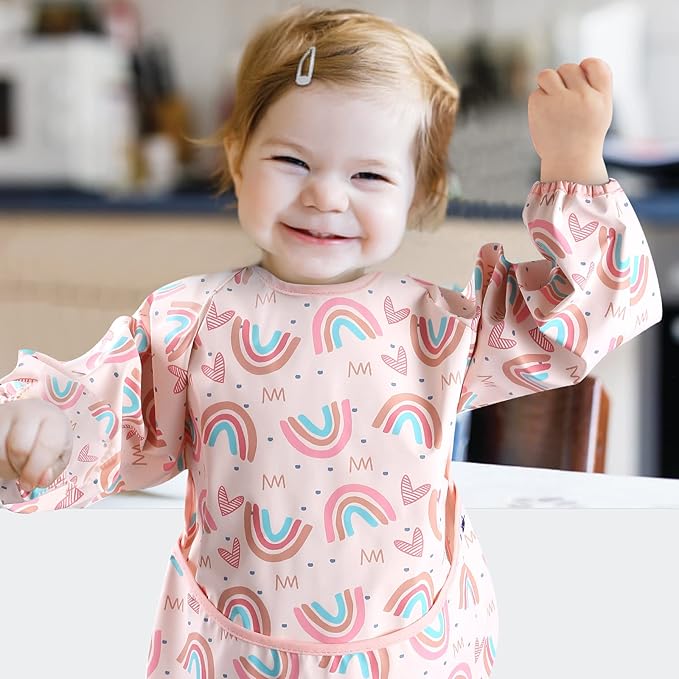 SPINFOX 2 Pack Baby Smock for Eating, Mess Proof Baby Bib, Waterproof Toddler - Image 5