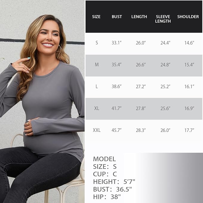 GINKANA Maternity Workout Tops Long Sleeve Pregnancy Yoga Shirts - Image 6