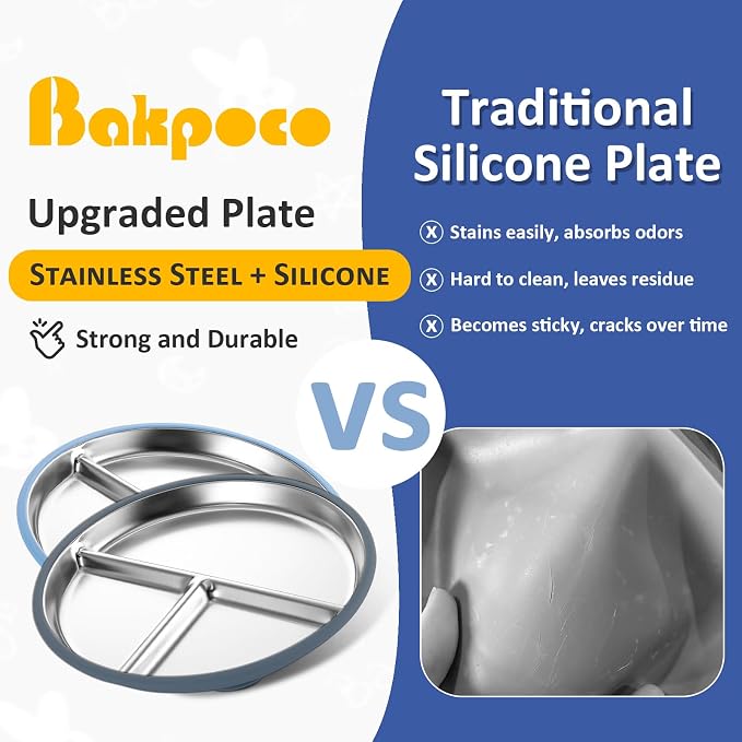 Stainless Steel Suction Plates for Toddlers, Non Toxic Non Slip Portion Control - Image 3