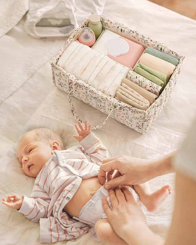 Blissful Diary Floral Diaper Caddy Organizer, Stylish Nursery Storage Basket - Image 6
