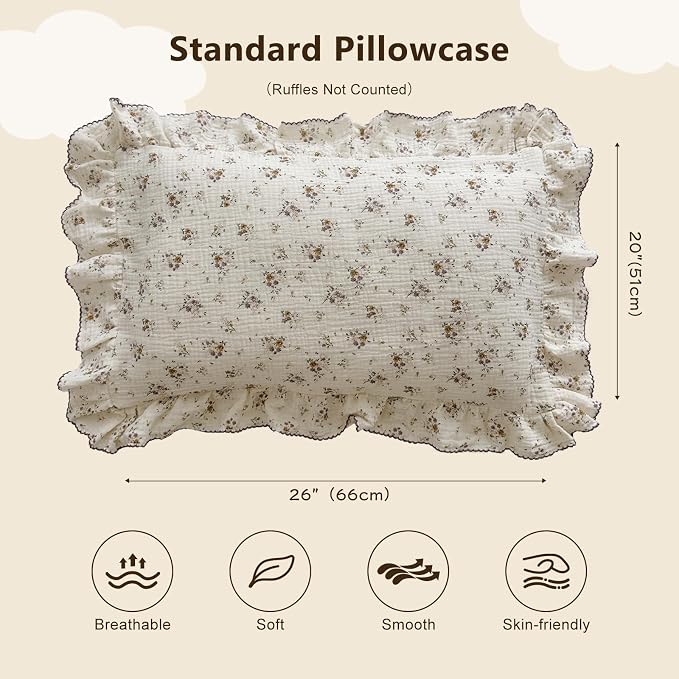 BuLuTu Shabby Chic Floral Toddler Pillow Cases Muslin Standard Size Pillowcases - Image 2