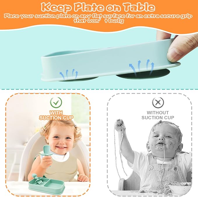 Travel Silicone Baby Feeding Set, 6 In 1 Portable Plates Spill Proof - Image 8