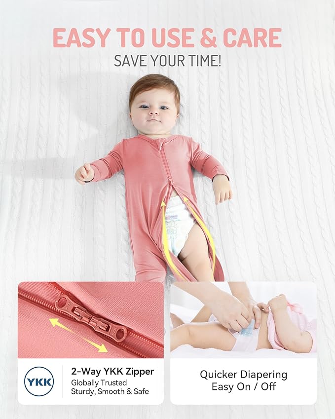 HAPIU Rayon from Bamboo Baby Footed Pajamas, 2 Way Zipper YKK, Footie - Image 4