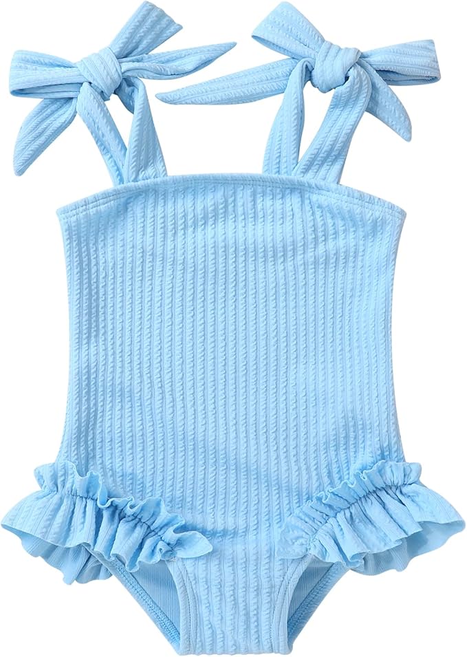 Happy Town Toddler Swimsuit Girl Solid Color Stripe One-Piece Baby Bathing Suits by HappyTown