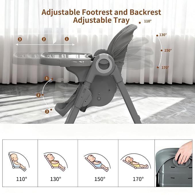 4 in 1 High Chairs for Babies and Toddlers, Foldable Baby High Chairs, Feeding - Image 3