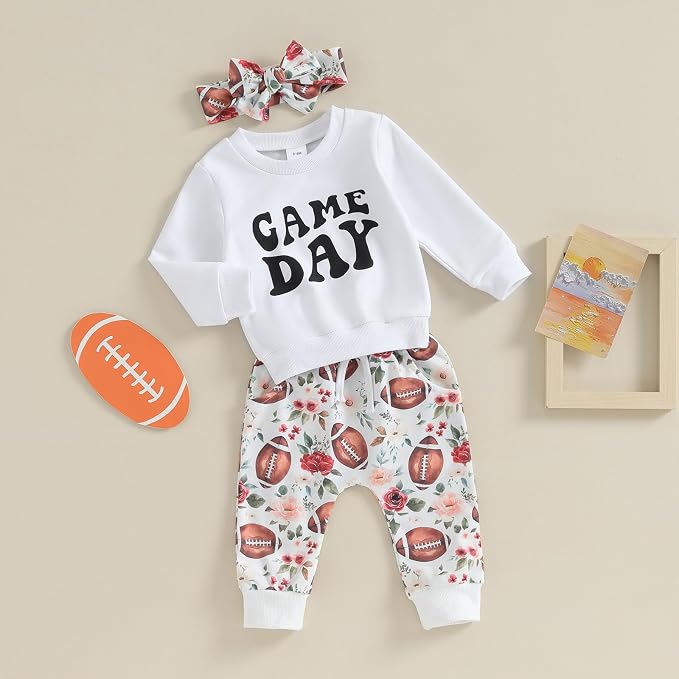 3Pcs Baby Girl Outfits Daisy Sweatshirt + Pants + Headband Infant Fall Winter - Image 6