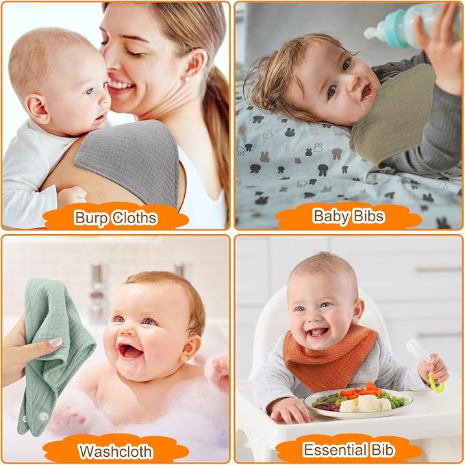 Accmor 10 Pack Muslin Baby Bibs 100% Cotton Bandana Drool Bibs - Image 6