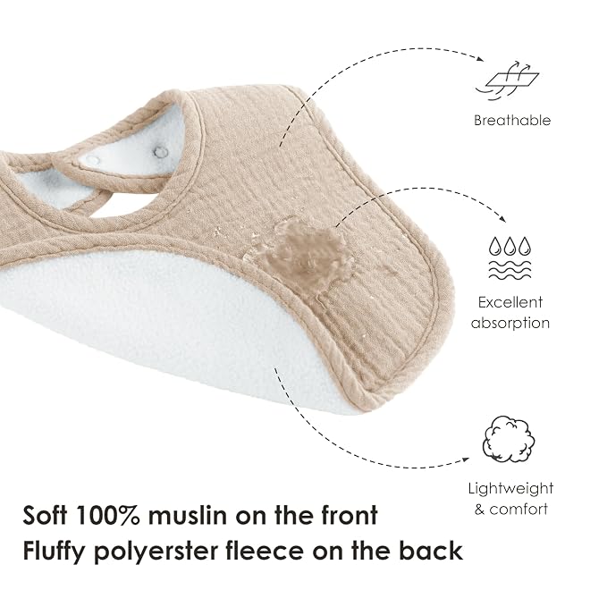 8-Pack Baby Muslin Bibs, Soft Cotton Drool Bibs - Image 5
