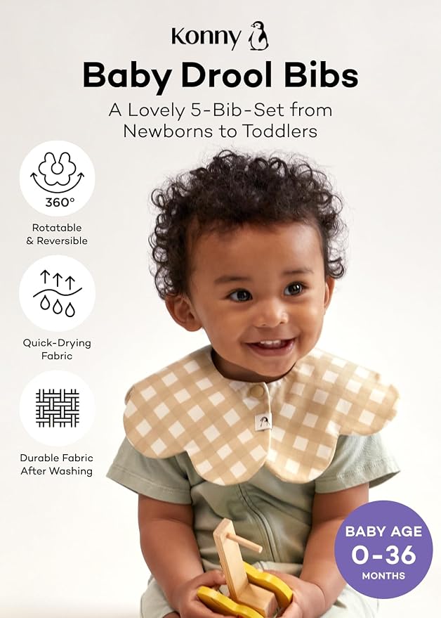 Konny Baby Bibs Set, 360 ​​° Rotate, Soft and Absorbent Bandana Drooling - Image 2