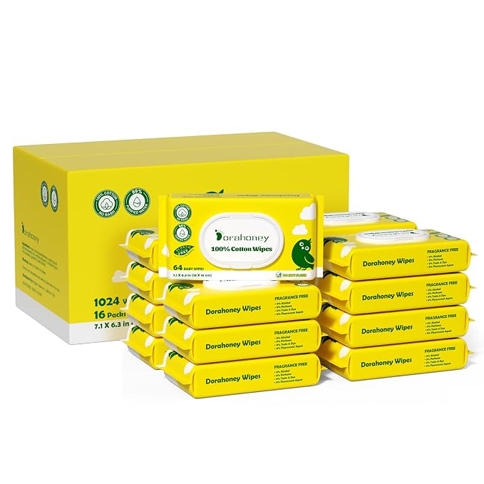 100% USA Cotton Baby Wipes for Sensitive Skin, 99% Purified Water Unscented Wet by DORAHONEY