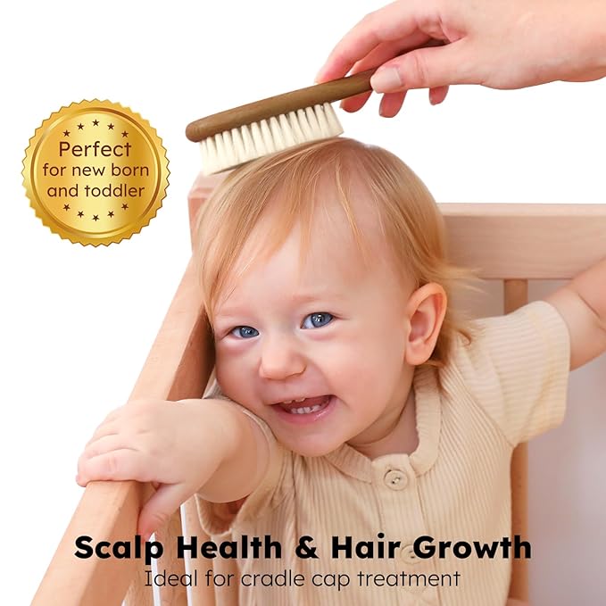 Yoofoss 4 Piece Baby Hair Brush and Comb Set, Wooden Baby Hair Brush - Image 3