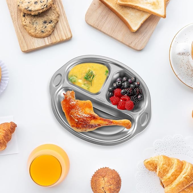 Mrs. Chou® Stainless Steel Kids Plates Suction Plates Divided Baby Plates - Image 8