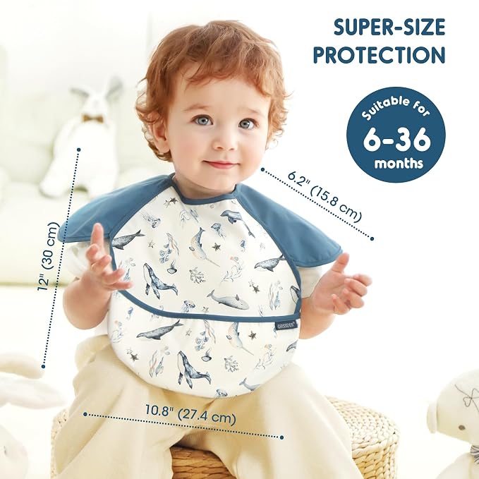 GRSSDER 3-pack Mess Proof Baby Feeding Bibs - Image 3