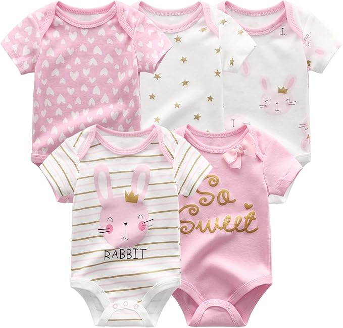 Fashion Unisex baby Boy Girl Bodysuits 5-Pack Casual Cotton Soft Infants Outfit by JELYLOVE